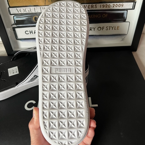 PUMA Logo Criss-Cross Black White  Tape Platform Slide Sandals New - Picture 13 of 14